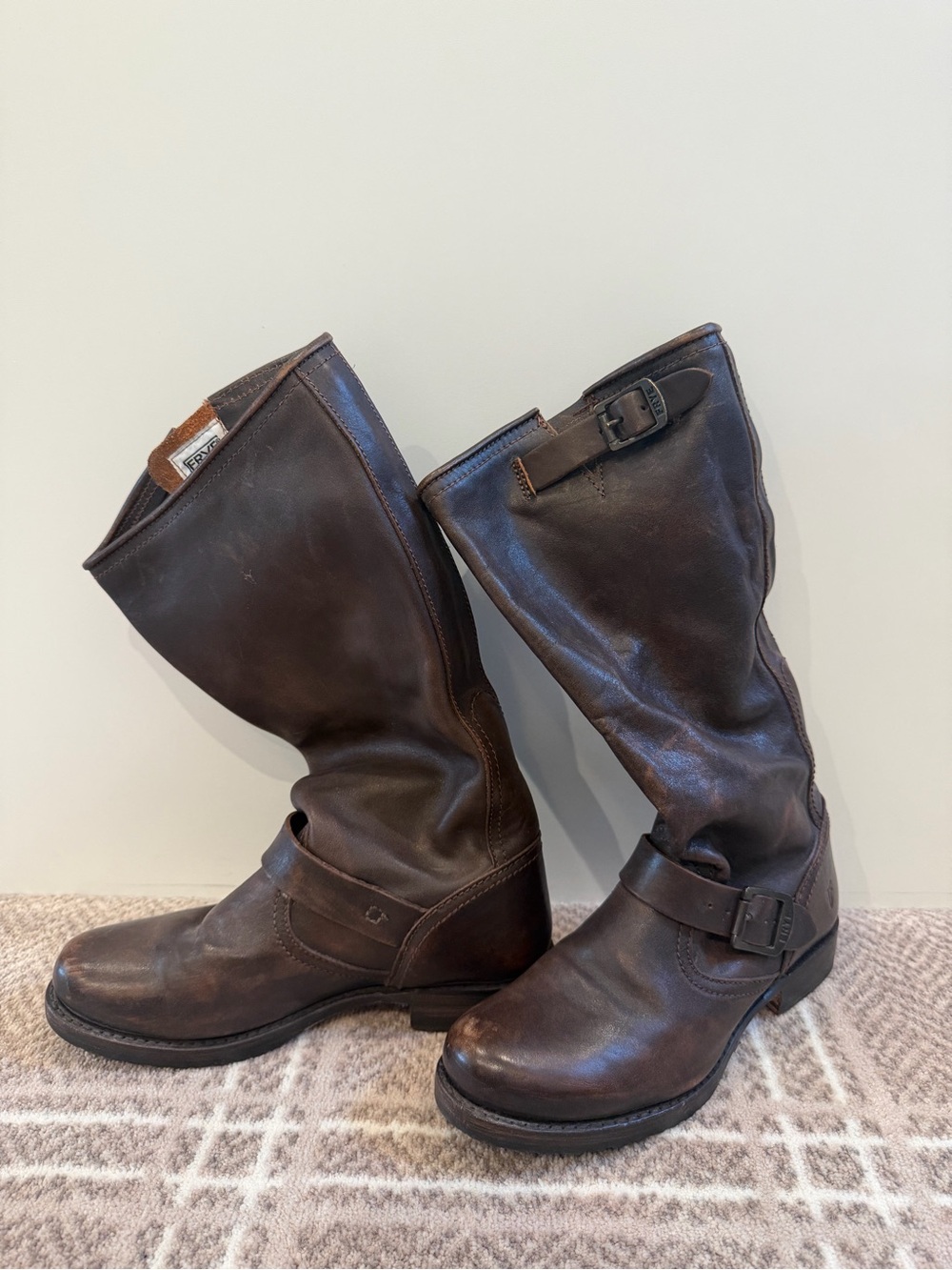 Frye Slouch Boots in Brown Leather